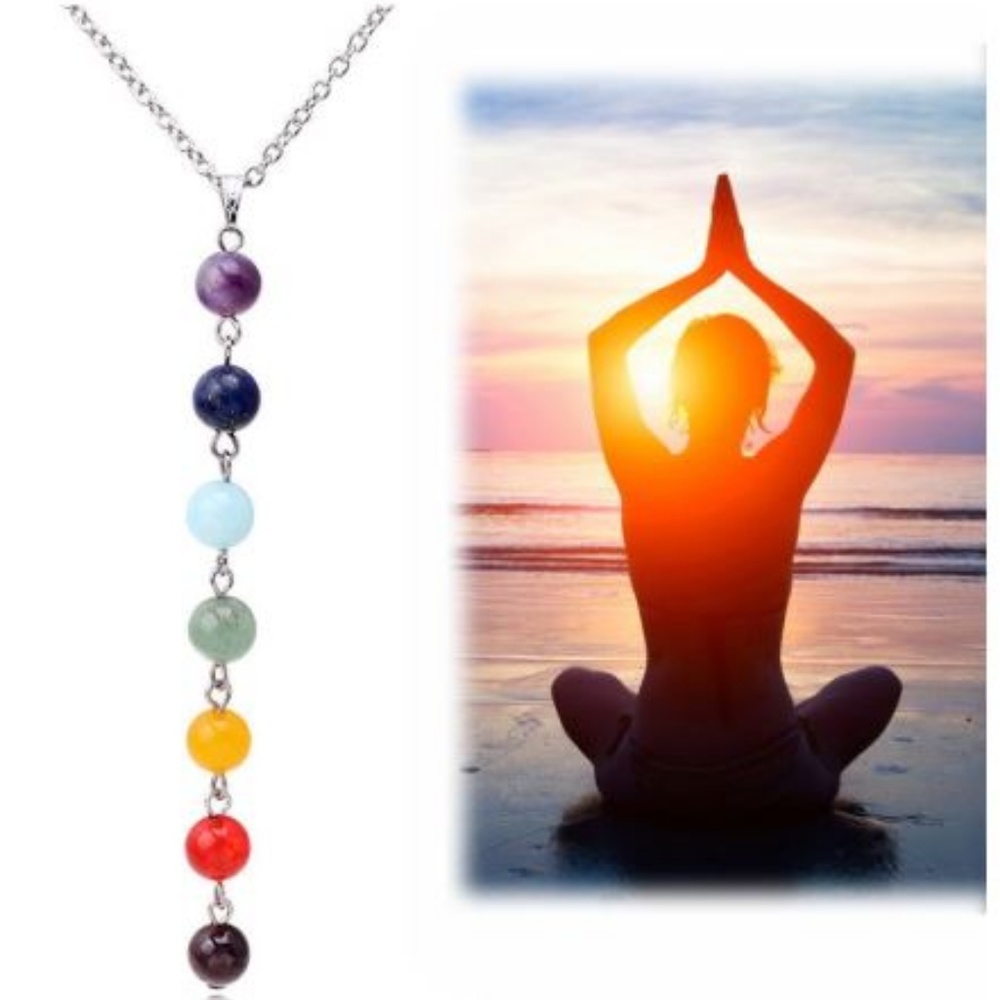 7 Chackra Healing Beaded Stone Necklace - Picture 1 of 8
